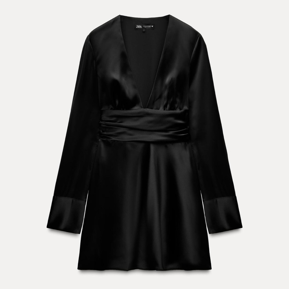 Zara Black Dress with Plunging V-neckline and Long Sleeves